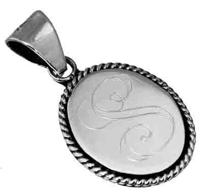 Sterling Silver Vertical Oval Engravable Pendant With Roped Trim - Atlanta Jewelers Supply