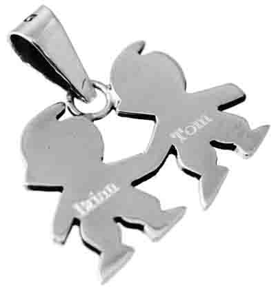 Sterling Silver Engravable Boy And Boy Cutout Pendant - Atlanta Jewelers Supply