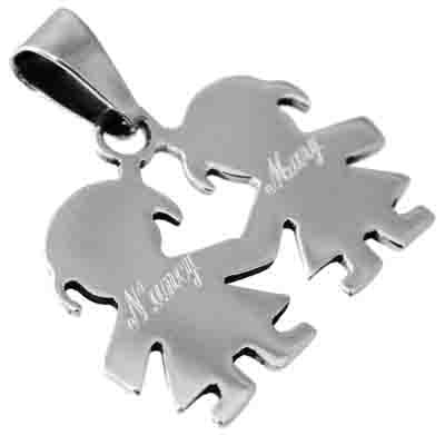 Sterling Silver Engravable Girl And Girl Cutout Pendant - Atlanta Jewelers Supply