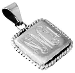 Sterling Silver Square Engravable Pendant With Rope Trim And Bail - Atlanta Jewelers Supply