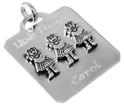 Sterling Silver Square Engravable Triple Girl Pendant - Atlanta Jewelers Supply