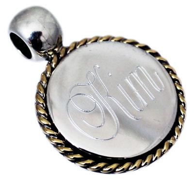 Sterling Silver Round Golded Roped Engravable Pendant - Atlanta Jewelers Supply