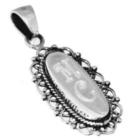 Sterling Silver Fancy Wired Vertical Oval Engravable Pendant - Atlanta Jewelers Supply