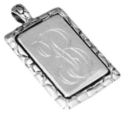 Sterling Silver Vertical Rectangular Engravable Pebbled Edge Pendant - Atlanta Jewelers Supply