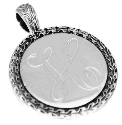 Sterling Silver Round Engravable Pendant With Pebbled trim - Atlanta Jewelers Supply