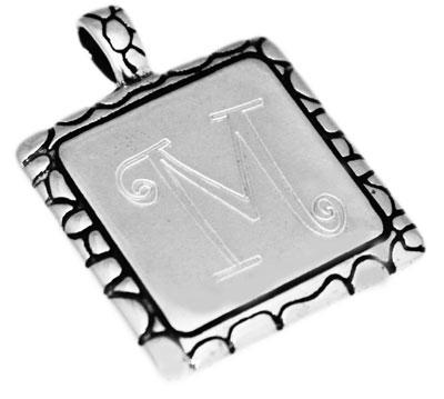 Sterling Silver Square Engravable Pendant With Pebbled Trim & Bail - Atlanta Jewelers Supply