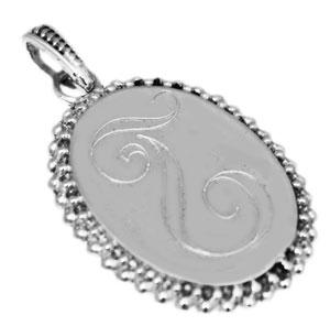 Sterling Silver Vertical Oval Engravable Pendant With Beaded Trim - Atlanta Jewelers Supply