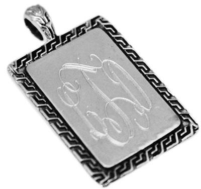Sterling Silver Vertical Rectangular Engravable Pendant With Greek Trim - Atlanta Jewelers Supply