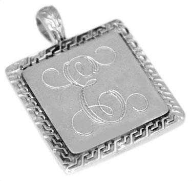 Sterling Silver Square Engravable Greek Trimed Pendant - Atlanta Jewelers Supply