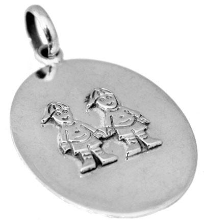 Sterling Silver Oval Engravable Two Children Pendant - Atlanta Jewelers Supply