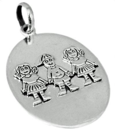 Sterling Silver Oval Engravable Three Children Pendant - Atlanta Jewelers Supply