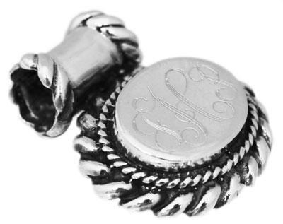 Sterling Silver Engravable Horizontal Oval Pendant With Roped Trim & Barrel Bail - Atlanta Jewelers Supply