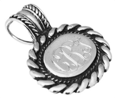 Sterling Silver Engravable Horizontal Oval Pendant With Thick Roped Trim & Roped Bail - Atlanta Jewelers Supply