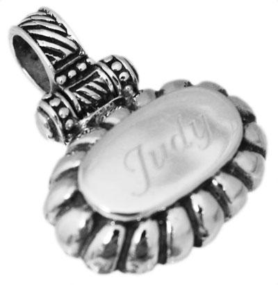 Sterling Silver Engravable Horizontal Oval Pendant With Stripe Trim & Roped Bail - Atlanta Jewelers Supply