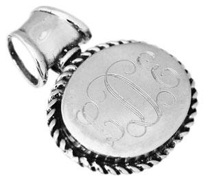 Sterling Silver Engravable Horizontal Oval Pendant With Rope Trim & Plain Attached Barrel Bail - Atlanta Jewelers Supply