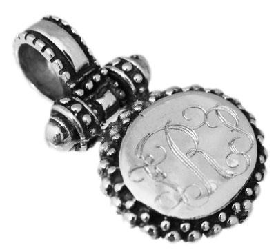 Sterling Silver Horizontal Oval Engravable Pendant With Beaded Trim & Bail - Atlanta Jewelers Supply