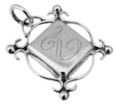 Sterling Silver Circle Framed Square Engravable Pendant - Atlanta Jewelers Supply
