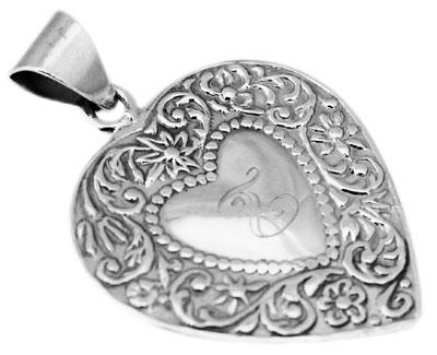 Sterling Silver Large Heart Shape Engravable Pendant with Elegant Edges - Atlanta Jewelers Supply