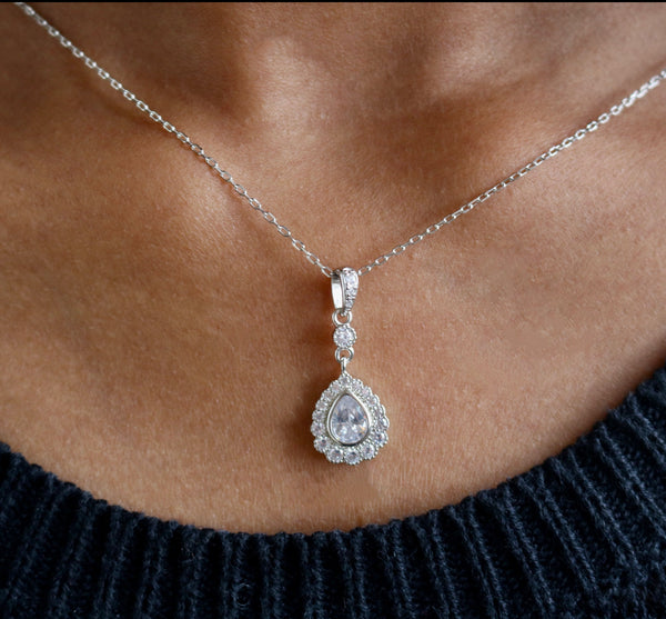 Sterling Silver Pear-Shaped Pendant Necklace