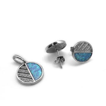 Trendy Half Opal Post Earrings/Necklace Pendant Set (Chain not Included) - Atlanta Jewelers Supply