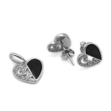 Half CZ Heart Post Earrings and Necklace Pendant Set (2 Colors) - Atlanta Jewelers Supply
