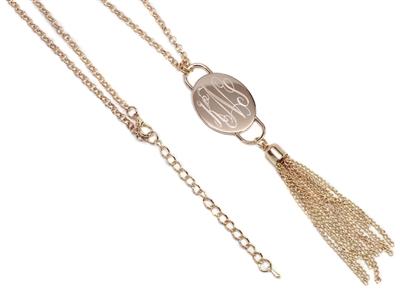 Engravable Fashion Oval Tassel Necklace In Gold And Silver - Atlanta Jewelers Supply