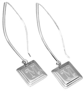 Sterling Silver Square Beveled Edge Engravable Dangled Earring - Atlanta Jewelers Supply