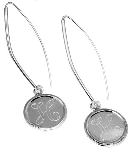 Sterling Silver Round Engravable Beveled Edge Dangled Earring - Atlanta Jewelers Supply