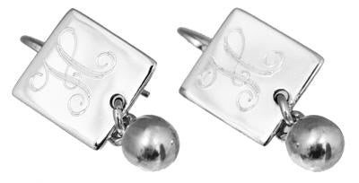 Sterling Silver Engravable Square Earrings W/ Bead Dangle - Atlanta Jewelers Supply