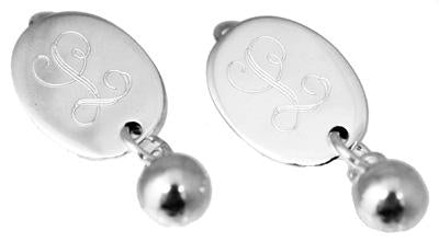 Sterling Silver Engravable Vertical Oval Earrings W/ Bead Dangle - Atlanta Jewelers Supply