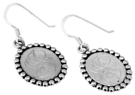 Sterling Silver Oval Engravable Earrings With Beaded Trim