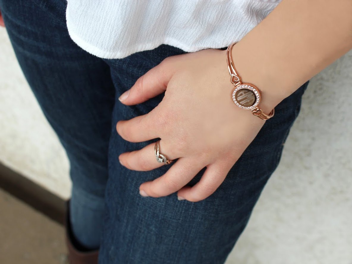 Elegant Engravable White Copper Circle Bracelet With CZ around with  Princess Hearts on each side - Atlanta Jewelers Supply