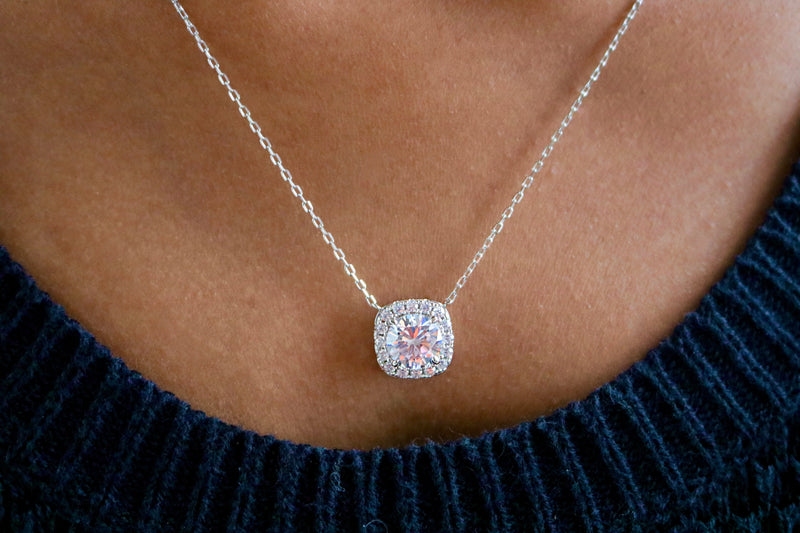 Sterling Silver CZ Square Necklace