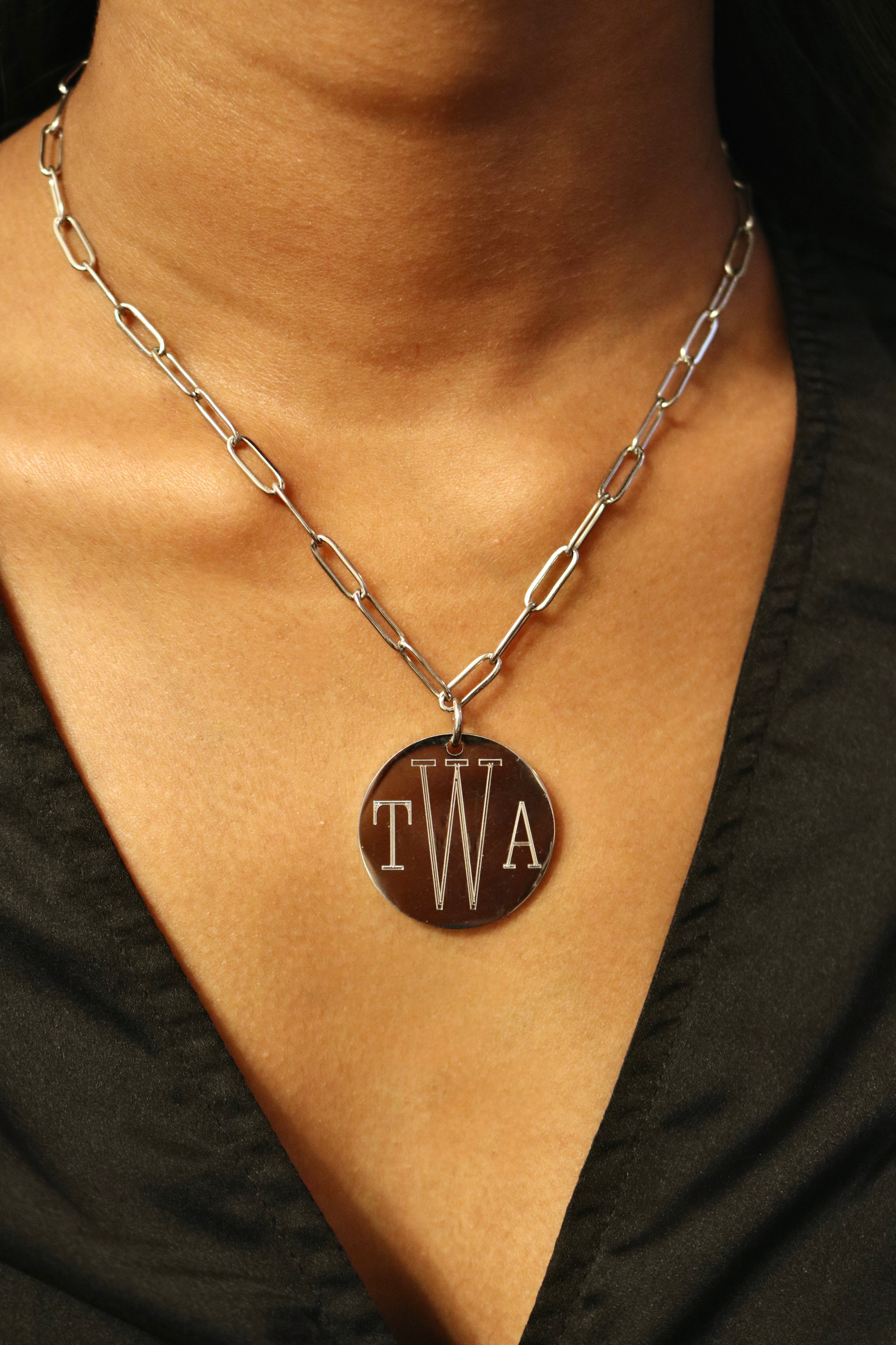 Stainless Steel Paper Clip Engraved Necklace