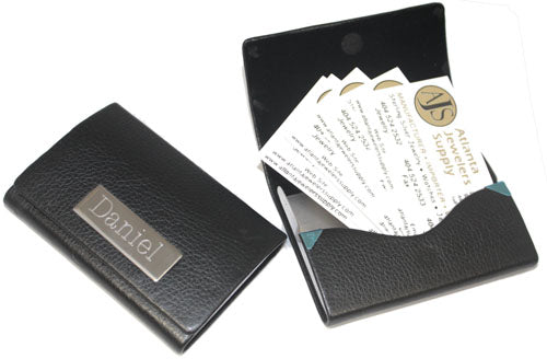 An Engravable Leatherette Card Holder With Square Plate For Engraving - Atlanta Jewelers Supply