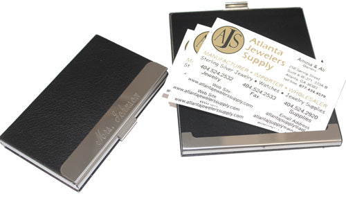 An Engravable Leatherette Business Card Holder With Long Engrave Plate - Atlanta Jewelers Supply