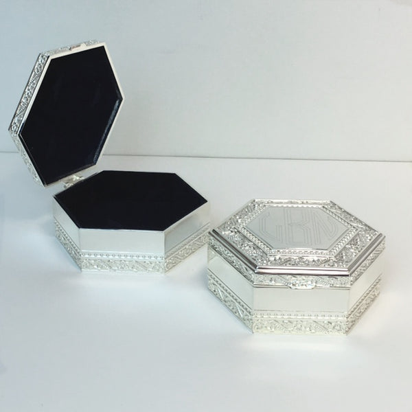 Engraved Hexagon Flower Design Personalized Jewelry Box - Atlanta Jewelers Supply