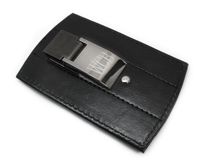 Engraved Silver Plated Non Tarnish Leatherette Money Clip And Card Holder - Atlanta Jewelers Supply