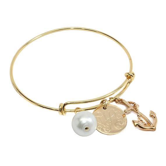 Engravable Gold German Silver Anchor And Pearl Bracelet - Atlanta Jewelers Supply