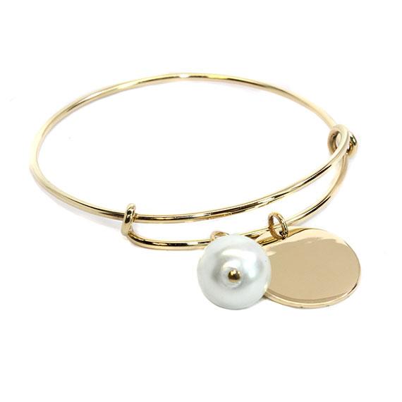 Engravable German Silver Gold-Colored Bracelet With Freshwater Pearl - Atlanta Jewelers Supply