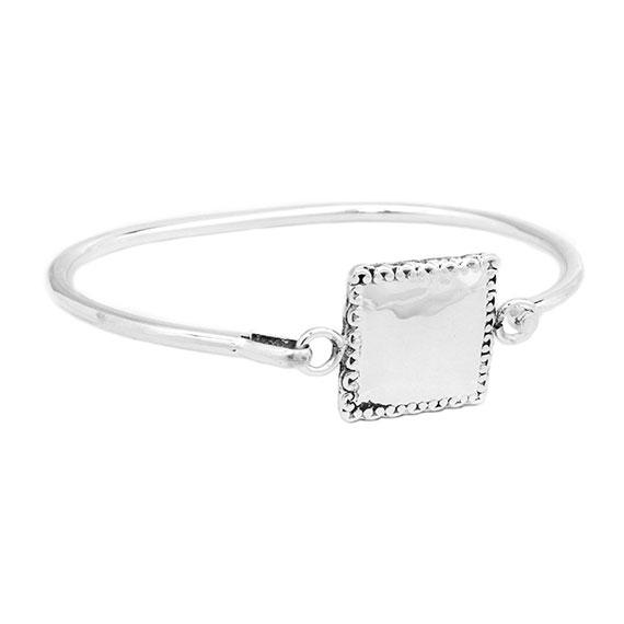 Engravable German Silver Square Disc Bangle With Spoon Design Border - Atlanta Jewelers Supply