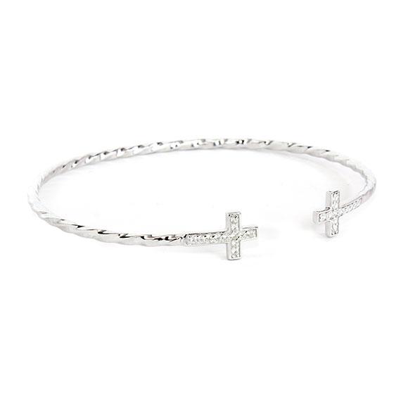 Non Silver Cuff Bracelet With Fashionable Silver Cross At Each Endon A Braided Design German Silver Bracelet - Atlanta Jewelers Supply
