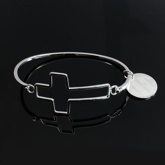 Engravable German Silver Cut-Out Cross Bangle Bracelet - Atlanta Jewelers Supply
