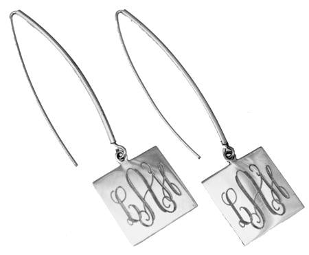 Engravable Square German Silver Long Wire Earrings - Atlanta Jewelers Supply