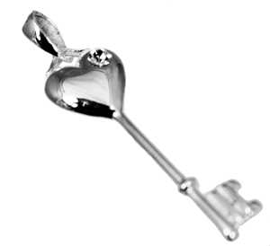 Sterling Silver Heart Large CZ Key Pendant