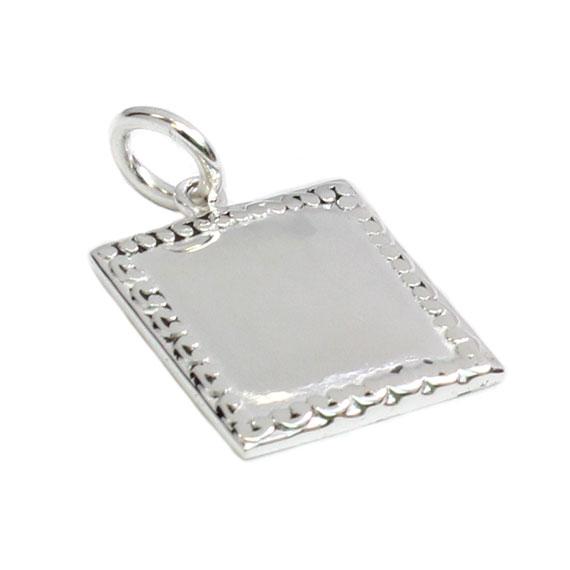 German Silver Engravable Silver Colored Square Pendant With Spoon Design Borders - Atlanta Jewelers Supply