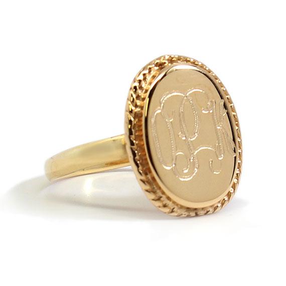 German Silver Gold Oval and Round Engravable Rings with Rope Border Design - Atlanta Jewelers Supply
