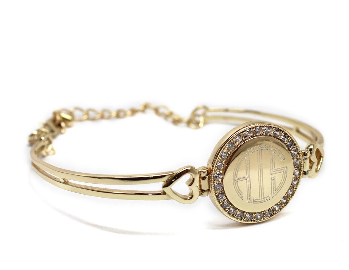 Elegant Engravable White Copper Circle Bracelet With CZ around with  Princess Hearts on each side - Atlanta Jewelers Supply