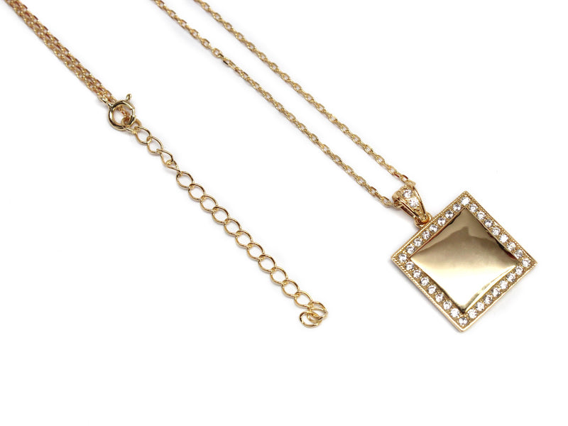 Sterling Silver Engravable Square CZ Border Pendant & Bail Necklaces - Atlanta Jewelers Supply