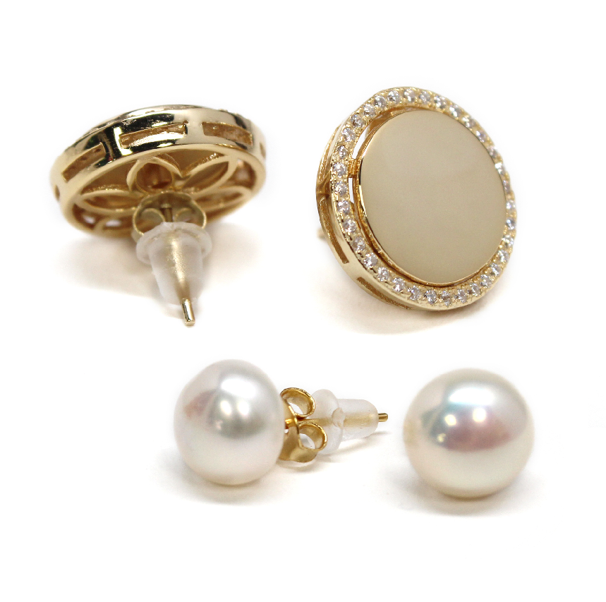 Sterling Silver interchangeable Earrings comes with Engrave Disc and Pearl Stud - Atlanta Jewelers Supply